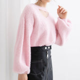 チョーカーデザインシャギーニットトップス【H】