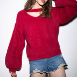 チョーカーデザインシャギーニットトップス【H】