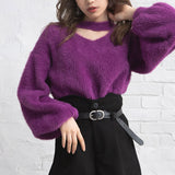 チョーカーデザインシャギーニットトップス【H】