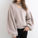 チョーカーデザインシャギーニットトップス【H】