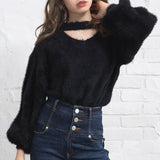 チョーカーデザインシャギーニットトップス【H】