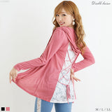 バックレースアップフードカーディガン