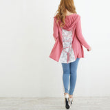 バックレースアップフードカーディガン