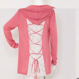 バックレースアップフードカーディガン