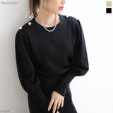 パールボタン付きニットトップス【H】