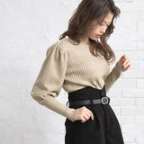 パールボタン付きニットトップス【H】