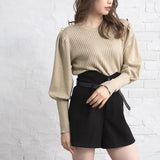 パールボタン付きニットトップス【H】