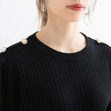 パールボタン付きニットトップス【H】