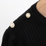 パールボタン付きニットトップス【H】