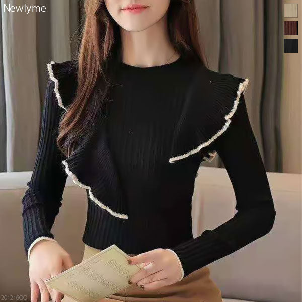 配色フリルニット 配色フリルニット