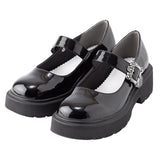 スクエアトゥアンティーク風バックルパンプス