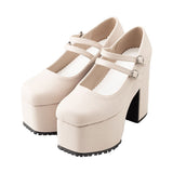 スクエアトゥダブルベルトパンプス