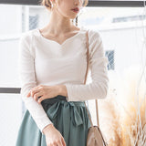 ハートネックリブトップス