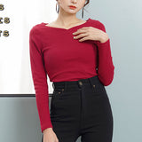 ハートネックリブトップス