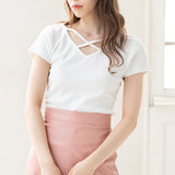 【メール便】前後2WAYクロスリブ半袖トップス