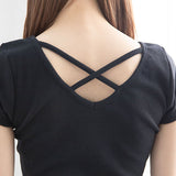 【メール便】前後2WAYクロスリブ半袖トップス