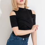 バストクロス肩開きトップス