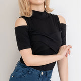 バストクロス肩開きトップス