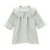 大きめ丸襟リボンフリルブラウス