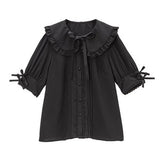 大きめ丸襟リボンフリルブラウス