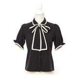 【メール便】パイピング丸襟ブラウス