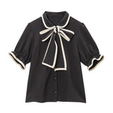 【メール便】パイピング丸襟ブラウス