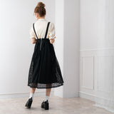 サスペンダーレースフレアスカート
