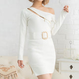 セクシージップオフショルニットワンピース