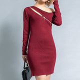 セクシージップオフショルニットワンピース