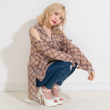 肩開きシフォンチェックシャツ