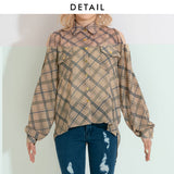 肩開きシフォンチェックシャツ