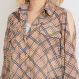 肩開きシフォンチェックシャツ