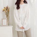 【メール便】バンドカラー刺繍ブラウス