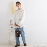 【メール便】バンドカラー刺繍ブラウス