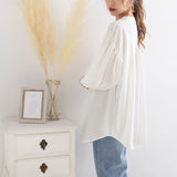 【メール便】バンドカラー刺繍ブラウス