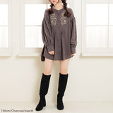 【メール便】バンドカラー刺繍ブラウス