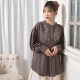 【メール便】バンドカラー刺繍ブラウス