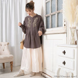 【メール便】バンドカラー刺繍ブラウス