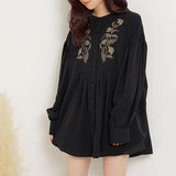 【メール便】バンドカラー刺繍ブラウス