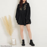 【メール便】バンドカラー刺繍ブラウス