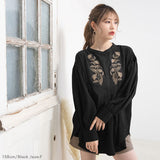 【メール便】バンドカラー刺繍ブラウス