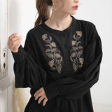 【メール便】バンドカラー刺繍ブラウス