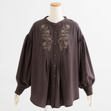 【メール便】バンドカラー刺繍ブラウス