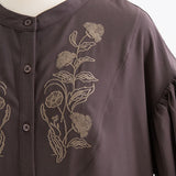 【メール便】バンドカラー刺繍ブラウス