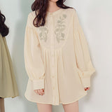 【メール便】バンドカラー刺繍ブラウス