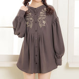 【メール便】バンドカラー刺繍ブラウス