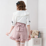 バックルベルトフリルレースショートパンツ