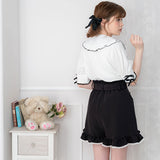 バックルベルトフリルレースショートパンツ