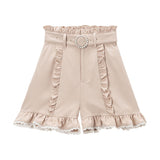 バックルベルトフリルレースショートパンツ