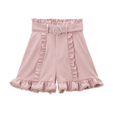 バックルベルトフリルレースショートパンツ